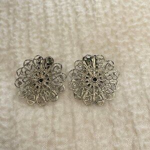 Vintage Kramer Silver Round Filigree Clip-On Earrings